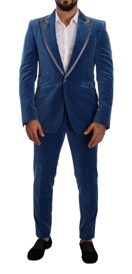 Dolce & Gabbana Elegant Velvet Blue Slim Fit Suit Dolce & Gabbana