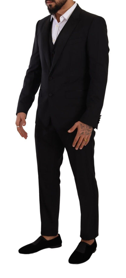 Dolce & Gabbana Elegant Black Three-Piece Martini Fit Suit Dolce & Gabbana