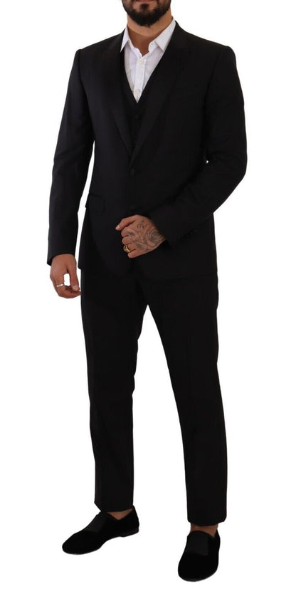 Dolce & Gabbana Elegant Black Three-Piece Martini Fit Suit Dolce & Gabbana