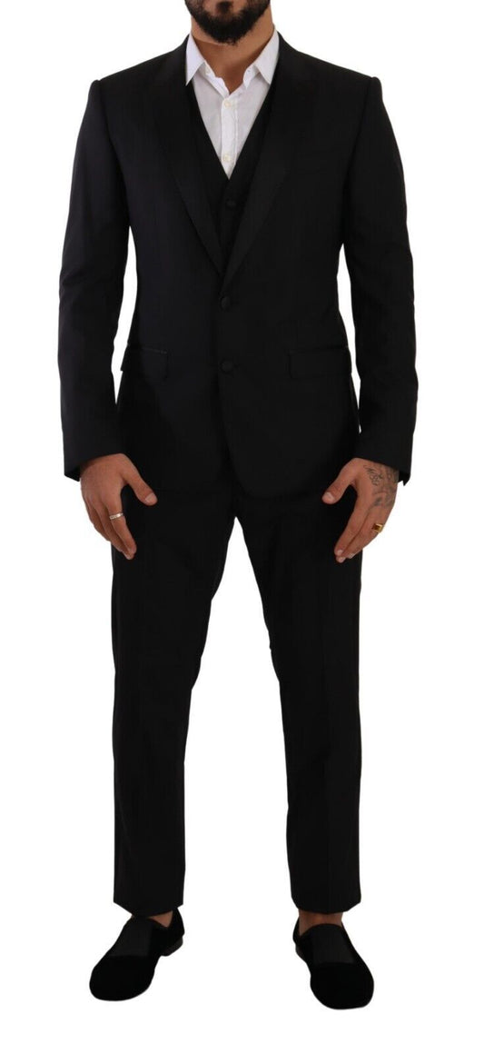 Dolce & Gabbana Elegant Black Three-Piece Martini Fit Suit Dolce & Gabbana