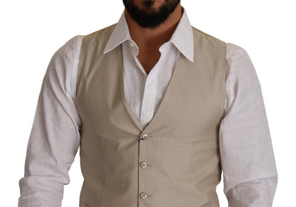 Dolce & Gabbana Beige Cotton Silk Formal Dress Vest Dolce & Gabbana