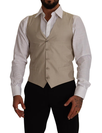 Dolce & Gabbana Beige Cotton Silk Formal Dress Vest Dolce & Gabbana