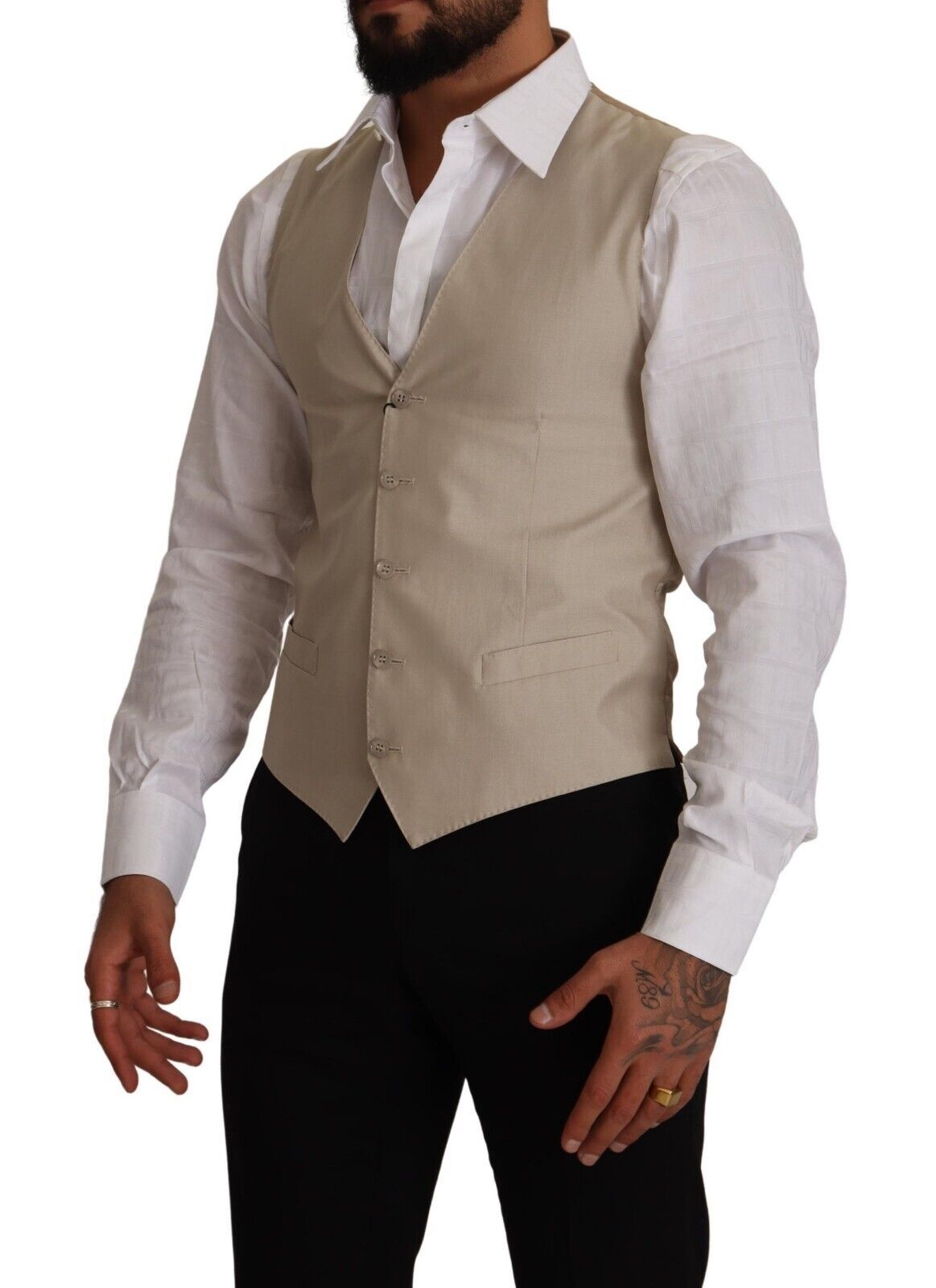 Dolce & Gabbana Beige Cotton Silk Formal Dress Vest Dolce & Gabbana