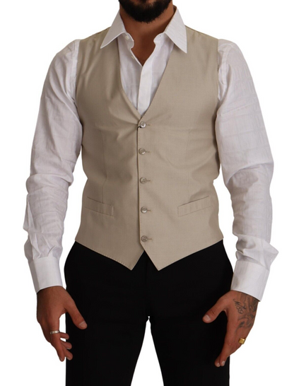 Dolce & Gabbana Beige Cotton Silk Formal Dress Vest Dolce & Gabbana