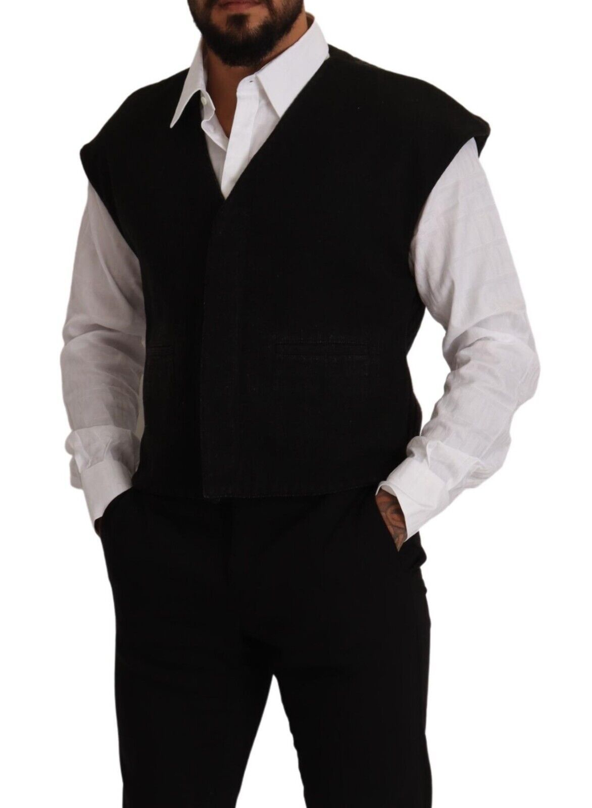 Dolce & Gabbana Elegant Black Wool Cotton Dress Vest Dolce & Gabbana