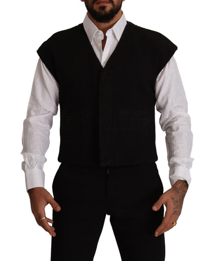 Dolce & Gabbana Elegant Black Wool Cotton Dress Vest Dolce & Gabbana