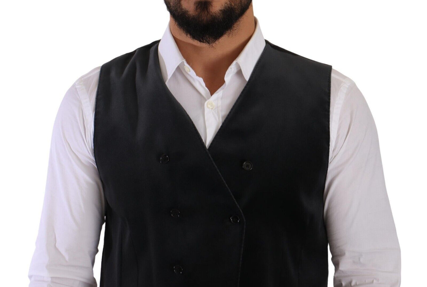 Dolce & Gabbana Elegant Grey Double-Breasted Dress Vest Dolce & Gabbana