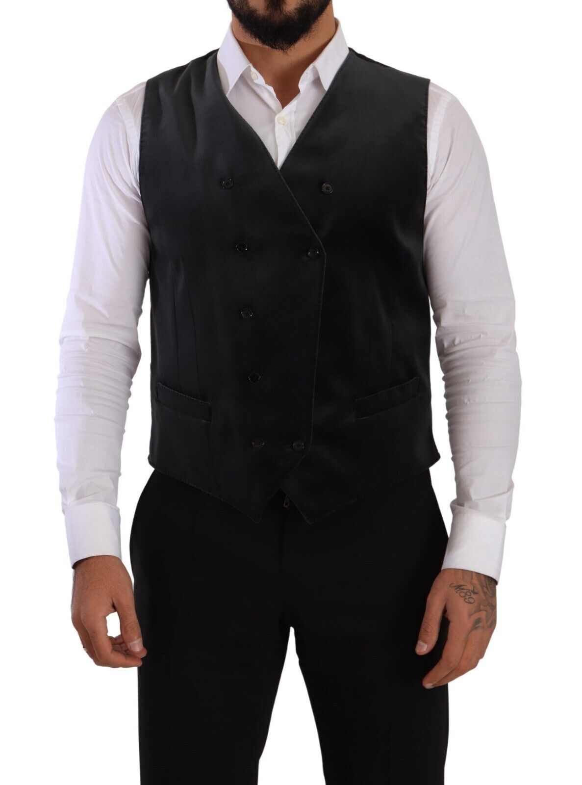 Dolce & Gabbana Elegant Grey Double-Breasted Dress Vest Dolce & Gabbana