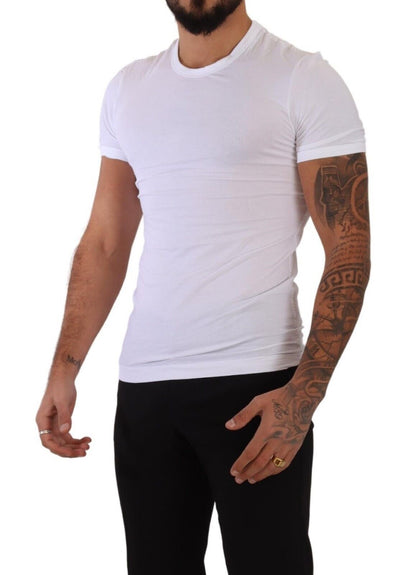 Dolce & Gabbana Elegant White Cotton Blend Round Neck Tee Dolce & Gabbana