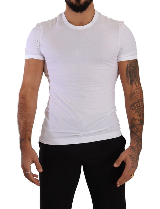 Dolce & Gabbana Elegant White Cotton Blend Round Neck Tee Dolce & Gabbana