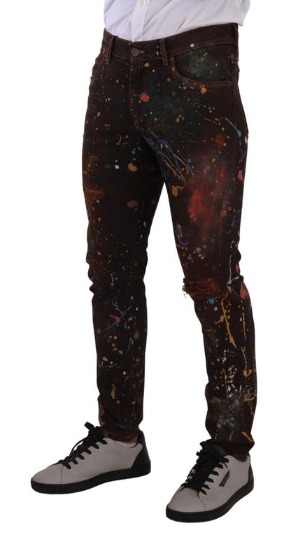 Dolce & Gabbana Multicolor Painted Skinny Denim Jeans Dolce & Gabbana