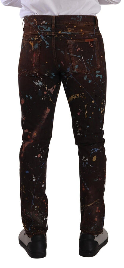 Dolce & Gabbana Multicolor Painted Skinny Denim Jeans Dolce & Gabbana