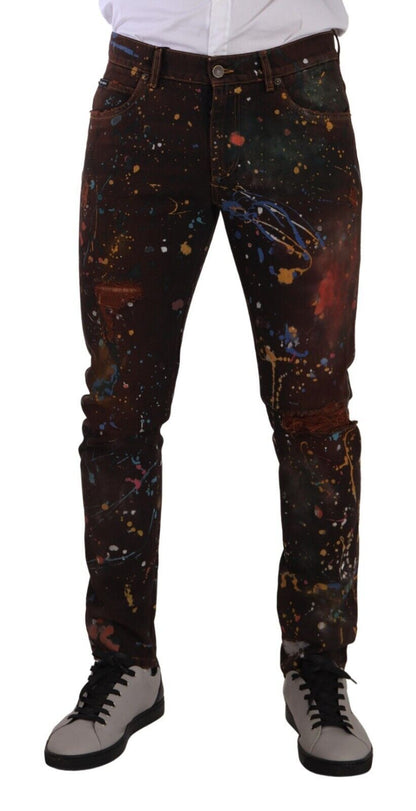 Dolce & Gabbana Multicolor Painted Skinny Denim Jeans Dolce & Gabbana