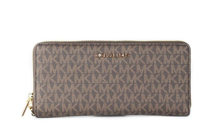 Michael Kors Jet Set Travel Large Brown Signature Continental Wristlet Wallet Michael Kors