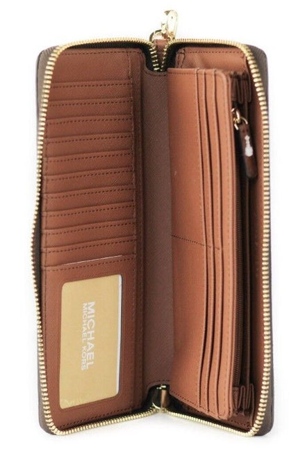 Michael Kors Jet Set Travel Large Brown Signature Continental Wristlet Wallet Michael Kors