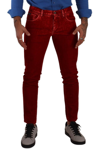 Dolce & Gabbana Ravishing Red Slim Fit Designer Jeans Dolce & Gabbana