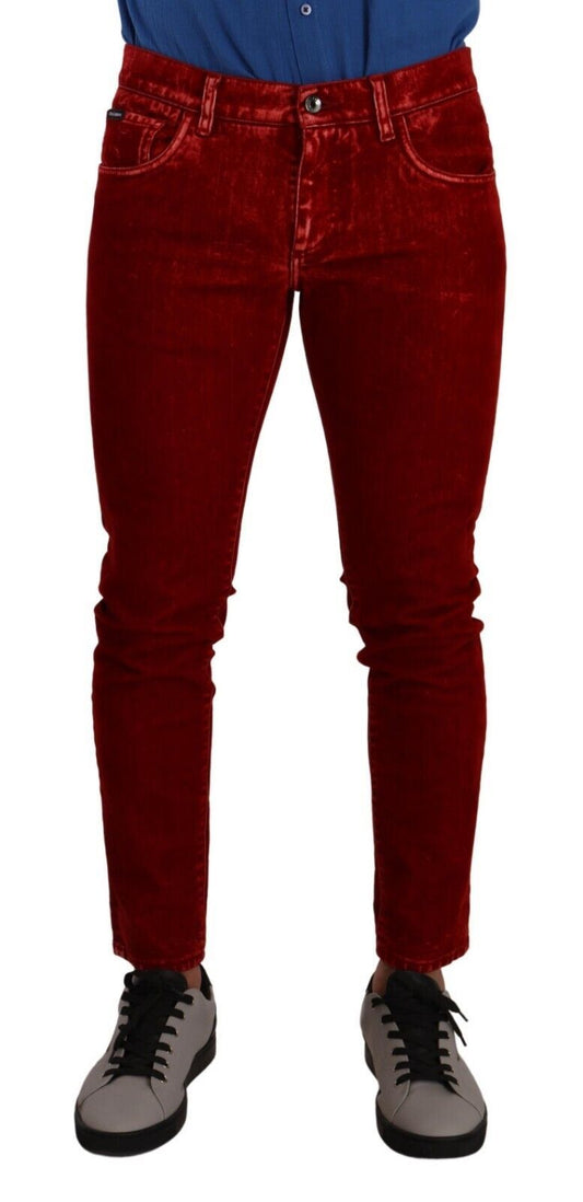 Dolce & Gabbana Ravishing Red Slim Fit Designer Jeans Dolce & Gabbana