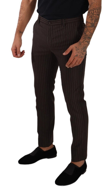 Dolce & Gabbana Elegant Brown Striped Woolen Men's Trousers Dolce & Gabbana