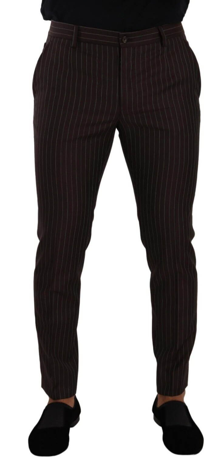 Dolce & Gabbana Elegant Brown Striped Woolen Men's Trousers Dolce & Gabbana