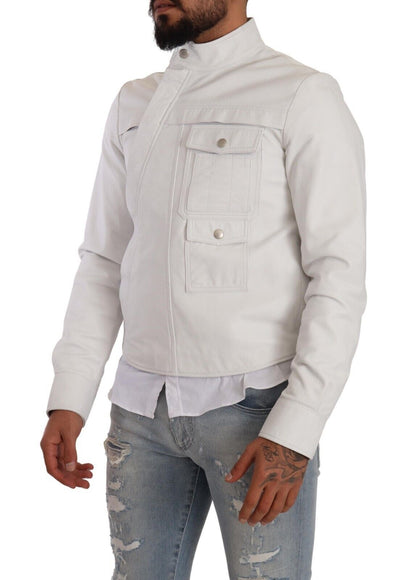 Diesel Exquisite White Leather Biker Jacket Diesel