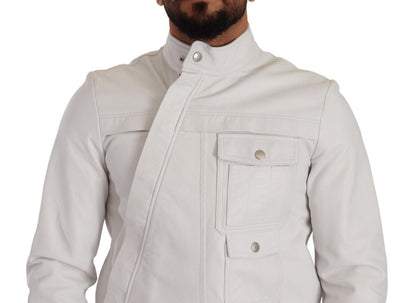 Diesel Exquisite White Leather Biker Jacket Diesel