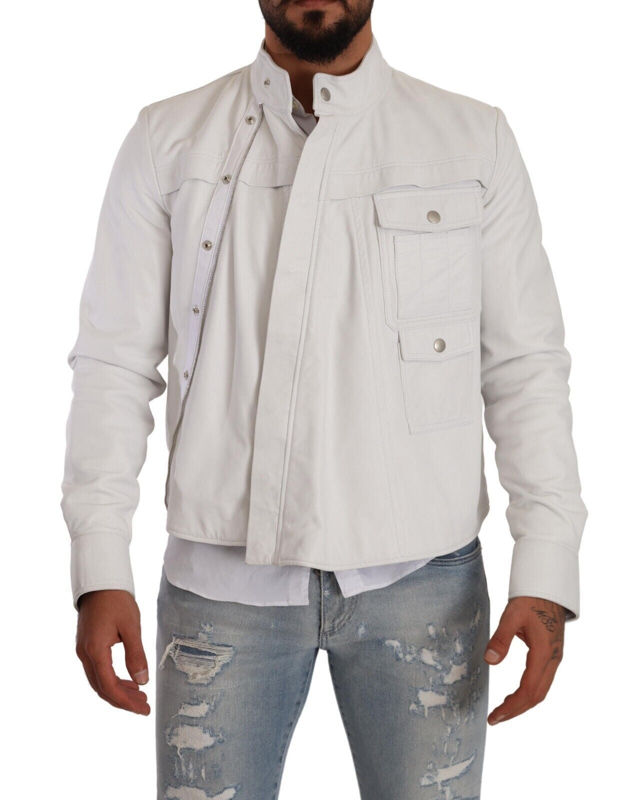 Diesel Exquisite White Leather Biker Jacket Diesel