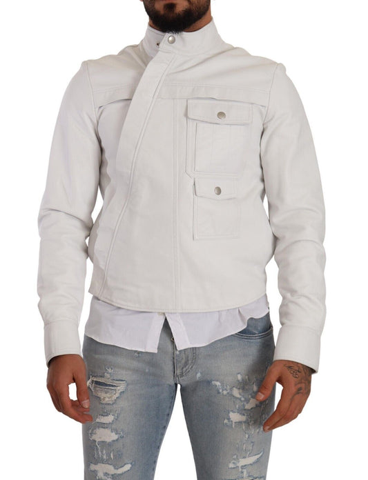 Diesel Exquisite White Leather Biker Jacket Diesel