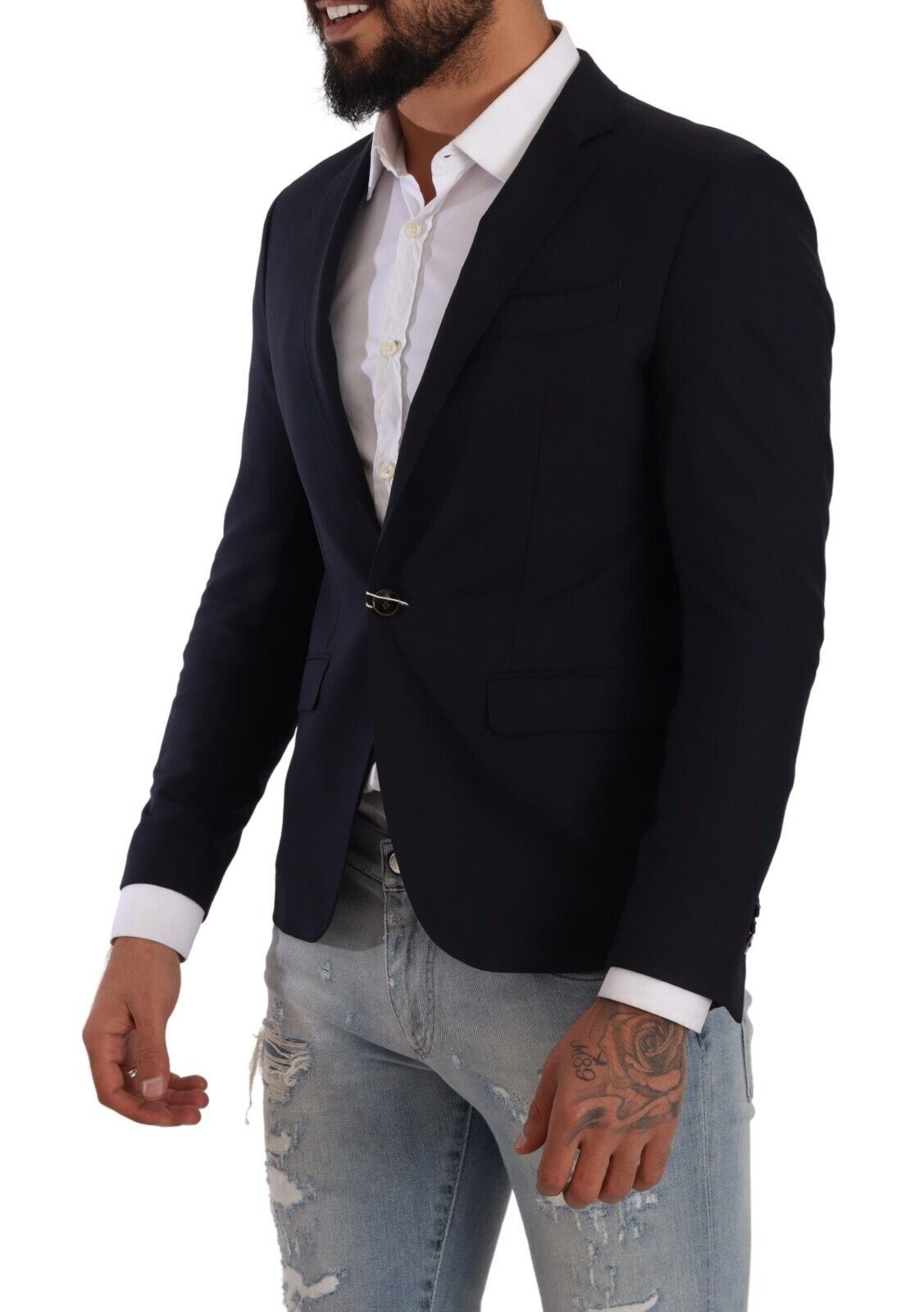 Domenico Tagliente Elegant Slim Fit Dark Blue Blazer Domenico Tagliente