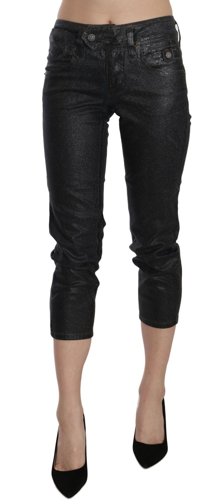 John Galliano Chic Black Mid Waist Cropped Jeans John Galliano