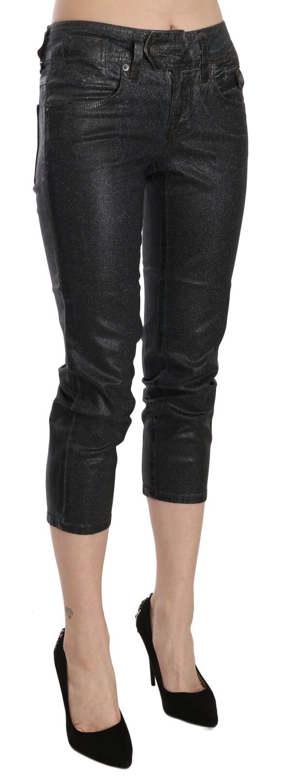 John Galliano Chic Black Mid Waist Cropped Jeans John Galliano