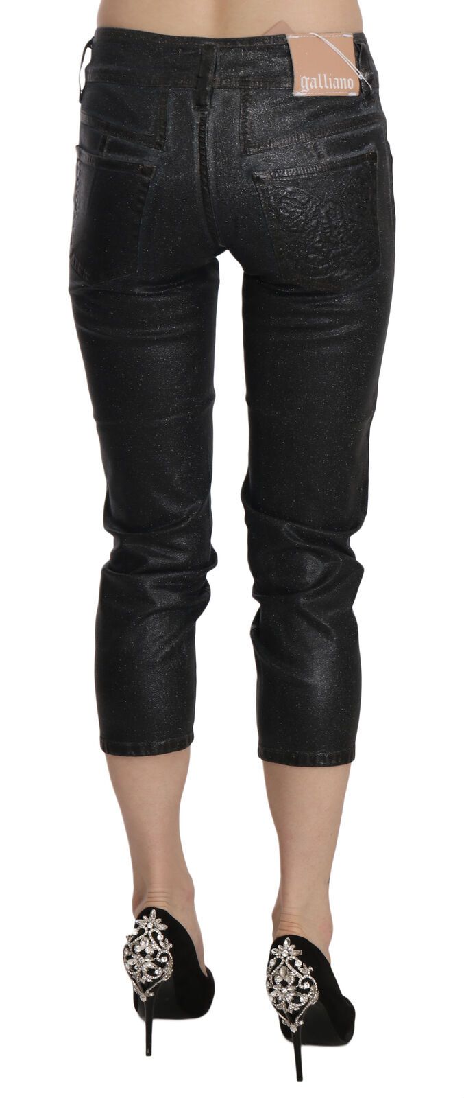 John Galliano Chic Black Mid Waist Cropped Jeans John Galliano