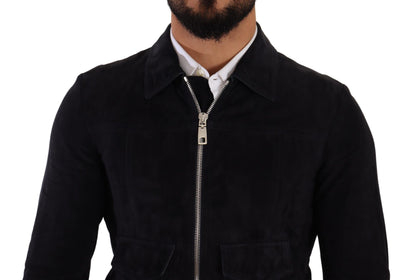 Dolce & Gabbana Elegant Blue Suede Short Jacket Dolce & Gabbana