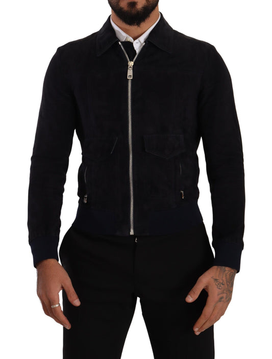 Dolce & Gabbana Elegant Blue Suede Short Jacket Dolce & Gabbana