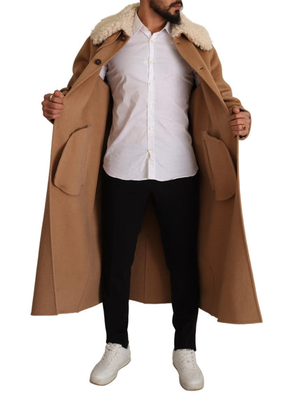 Dolce & Gabbana Opulent Beige Shearling-Collar Overcoat Dolce & Gabbana