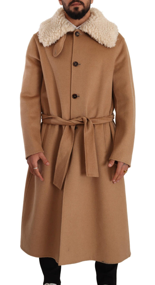 Dolce & Gabbana Opulent Beige Shearling-Collar Overcoat Dolce & Gabbana