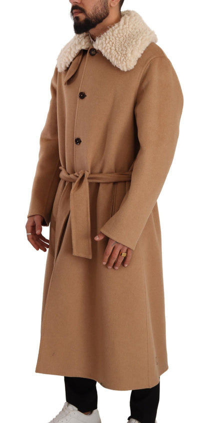 Dolce & Gabbana Opulent Beige Shearling-Collar Overcoat Dolce & Gabbana