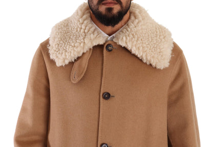 Dolce & Gabbana Opulent Beige Shearling-Collar Overcoat Dolce & Gabbana