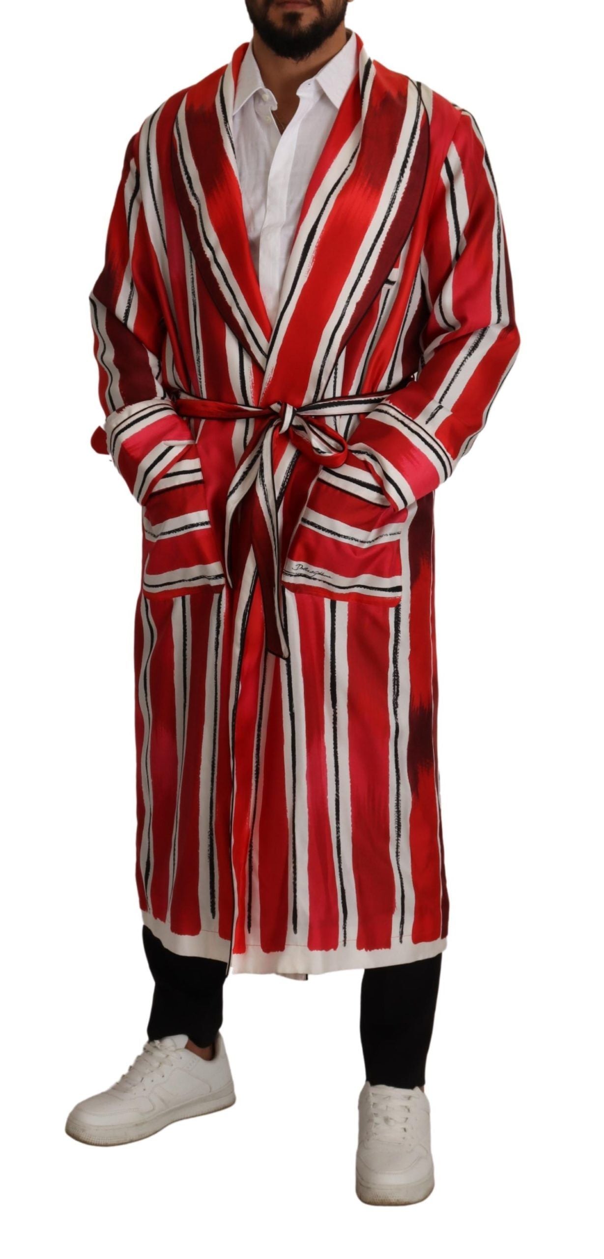 Dolce & Gabbana Chic Striped Silk Sleepwear Robe Dolce & Gabbana