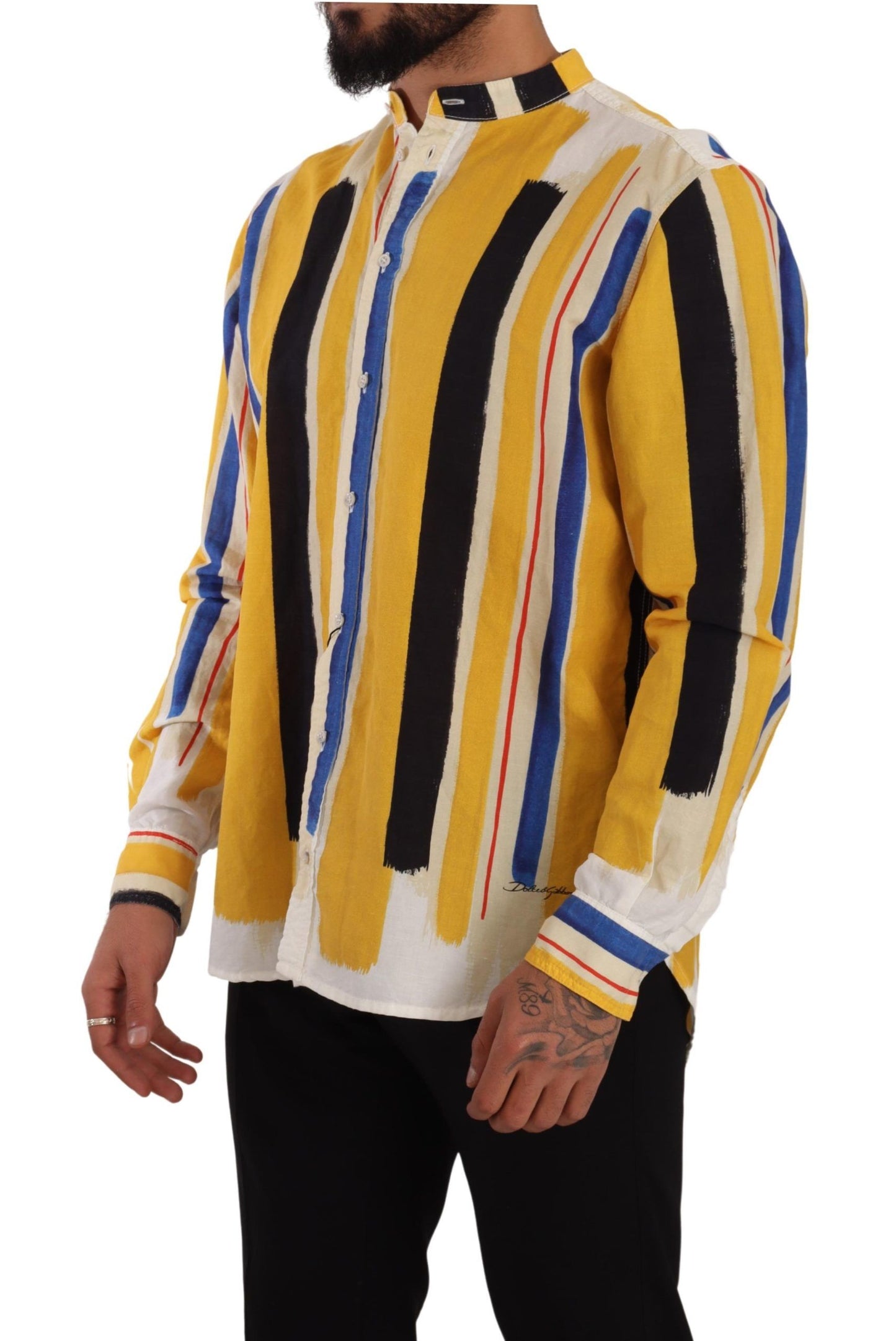 Dolce & Gabbana Elegant Yellow Striped Henley Shirt Dolce & Gabbana