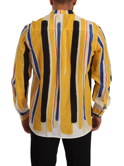 Dolce & Gabbana Elegant Yellow Striped Henley Shirt Dolce & Gabbana