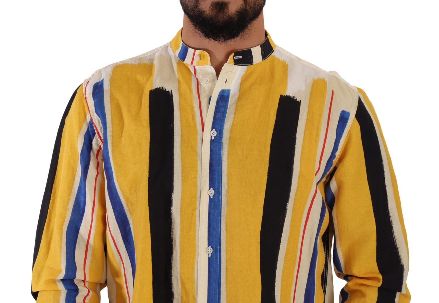 Dolce & Gabbana Elegant Yellow Striped Henley Shirt Dolce & Gabbana