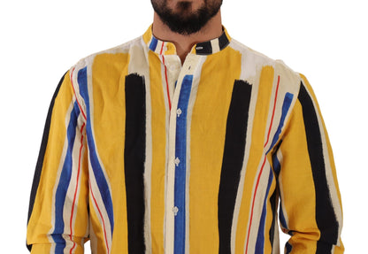 Dolce & Gabbana Elegant Yellow Striped Henley Shirt Dolce & Gabbana