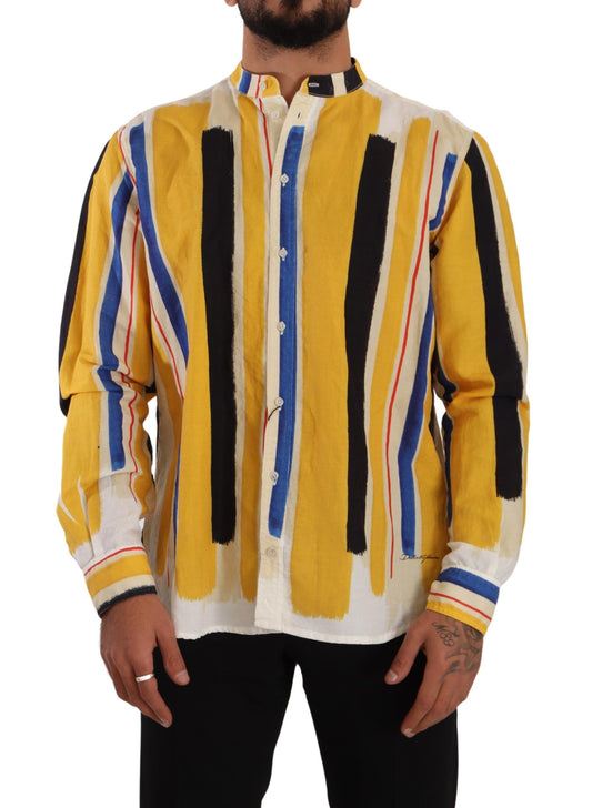 Dolce & Gabbana Elegant Yellow Striped Henley Shirt Dolce & Gabbana