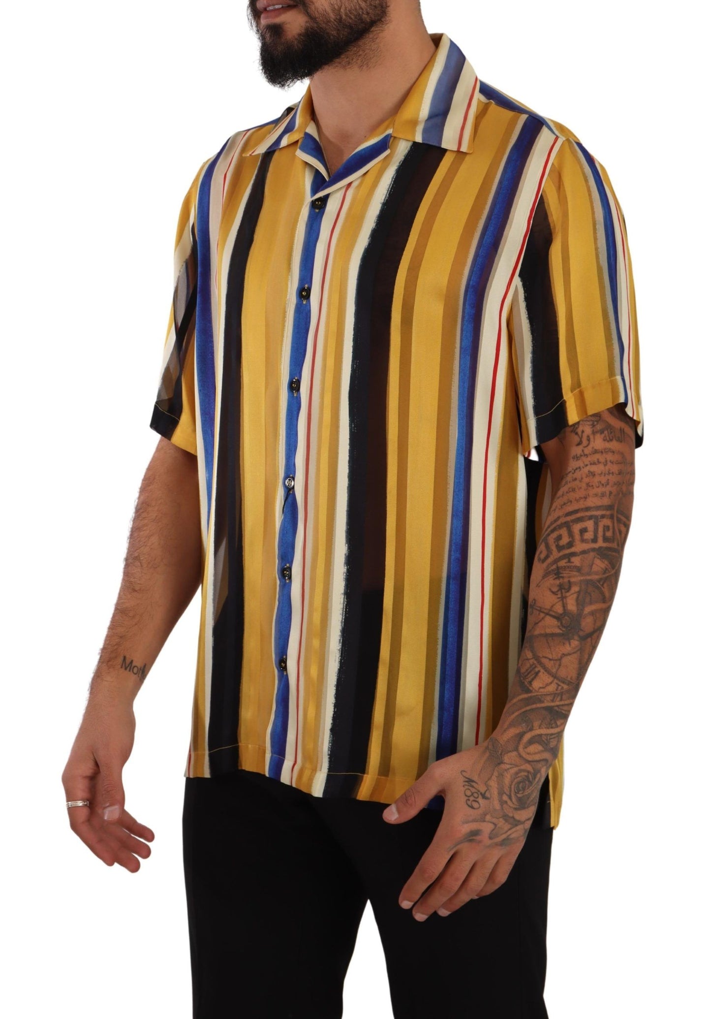 Dolce & Gabbana Yellow Striped Silk-Blend Men's Shirt Dolce & Gabbana