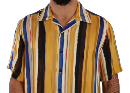 Dolce & Gabbana Yellow Striped Silk-Blend Men's Shirt Dolce & Gabbana