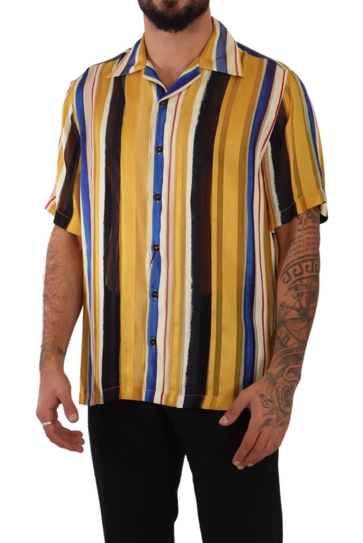 Dolce & Gabbana Yellow Striped Silk-Blend Men's Shirt Dolce & Gabbana