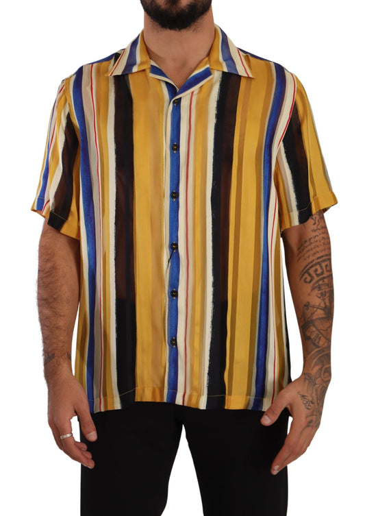 Dolce & Gabbana Yellow Striped Silk-Blend Men's Shirt Dolce & Gabbana