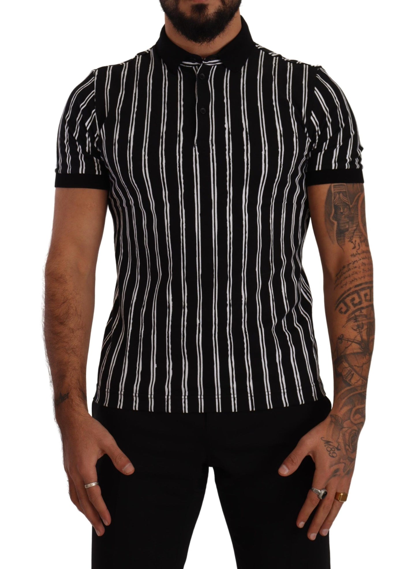 Dolce & Gabbana Elegant Striped Polo T-Shirt in Black Dolce & Gabbana