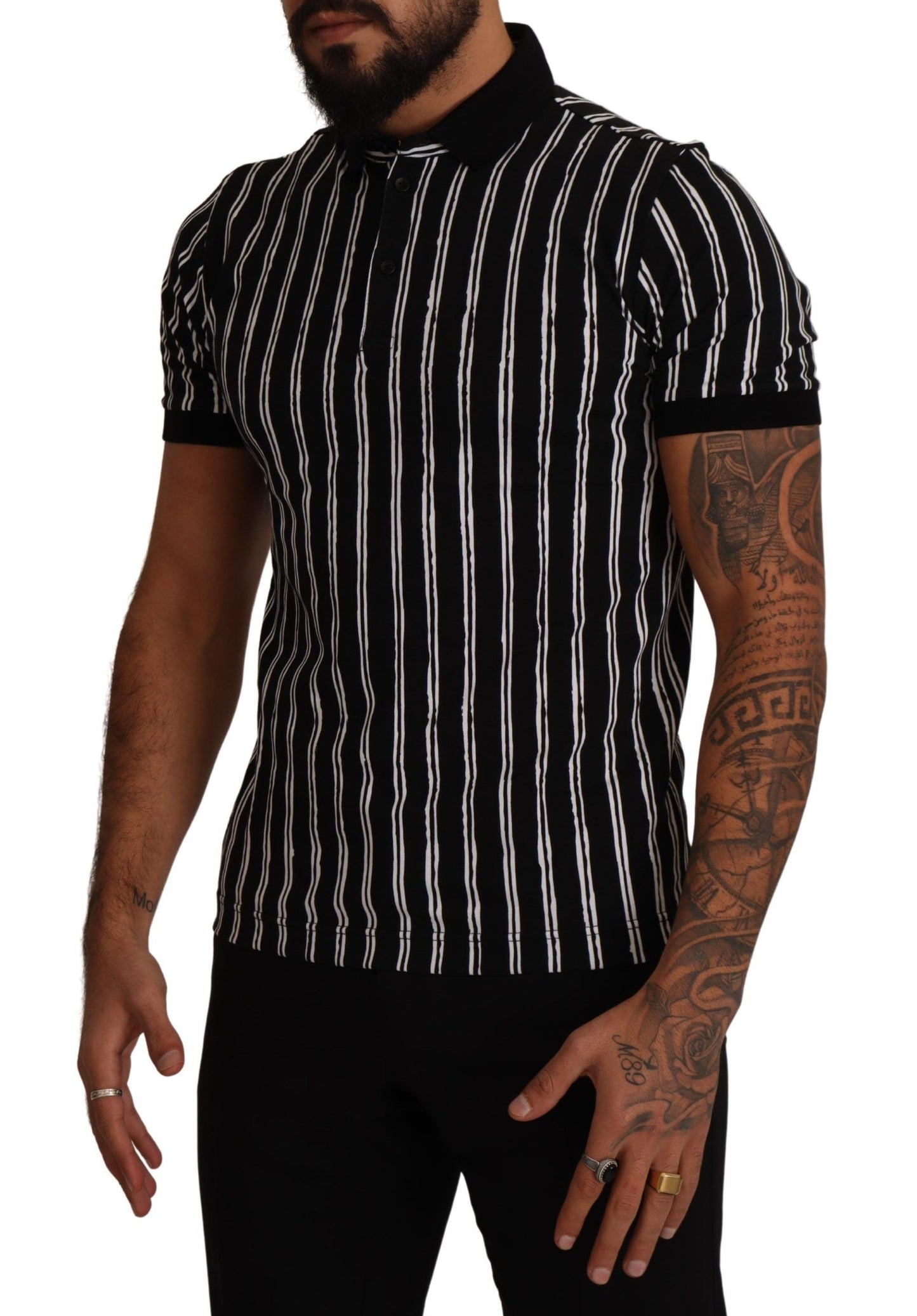 Dolce & Gabbana Elegant Striped Polo T-Shirt in Black Dolce & Gabbana