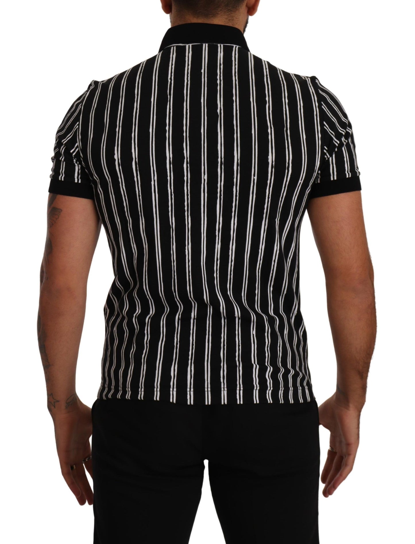 Dolce & Gabbana Elegant Striped Polo T-Shirt in Black Dolce & Gabbana